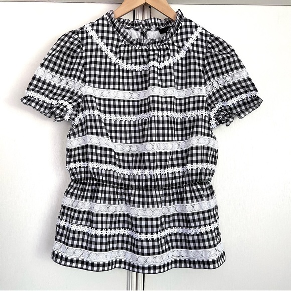 J Crew Gingham Blouse Womens XS Daisy Chain Boho Peasant Feminine Casual - Picture 1 of 10